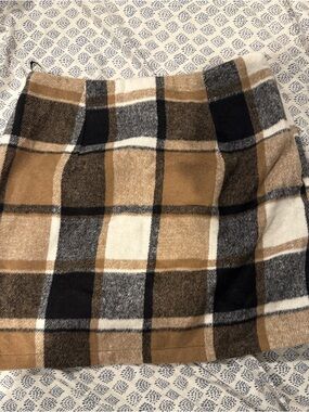 Bar III Camel, Black and Cream Plaid Mini Skirt